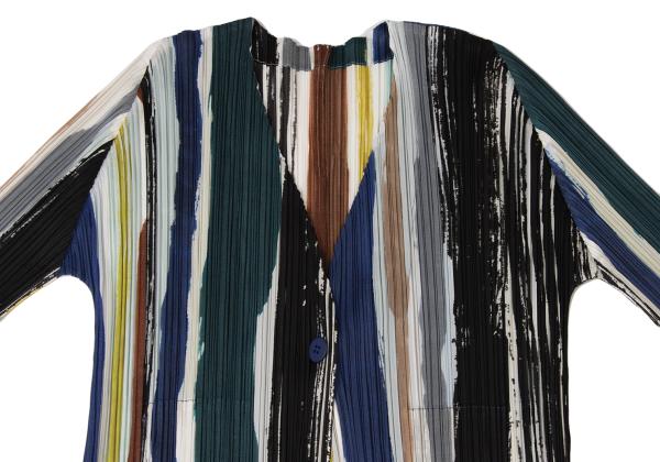 PLEATS PLEASE Leaf Vein 21SS Multi Stripe Long Jacket Size 3