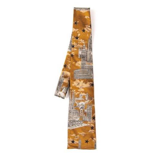 JPG by GAULTIER Eiffel Tower Jacquard Silk Tie Yellow Gray