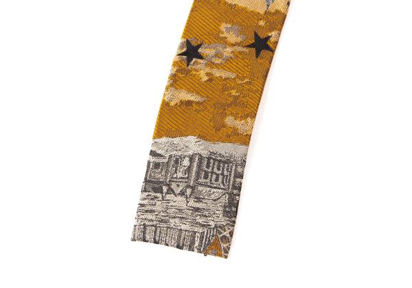 JPG by GAULTIER Eiffel Tower Jacquard Silk Tie Yellow Gray