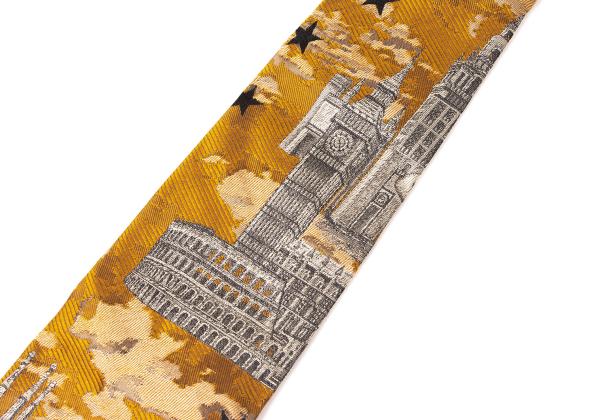 JPG by GAULTIER Eiffel Tower Jacquard Silk Tie Yellow Gray