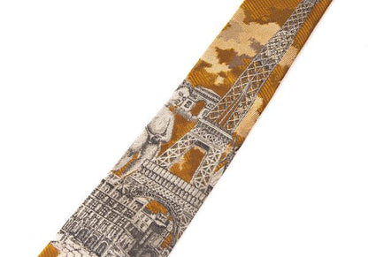 JPG by GAULTIER Eiffel Tower Jacquard Silk Tie Yellow Gray