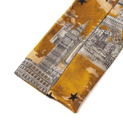 JPG by GAULTIER Eiffel Tower Jacquard Silk Tie Yellow Gray