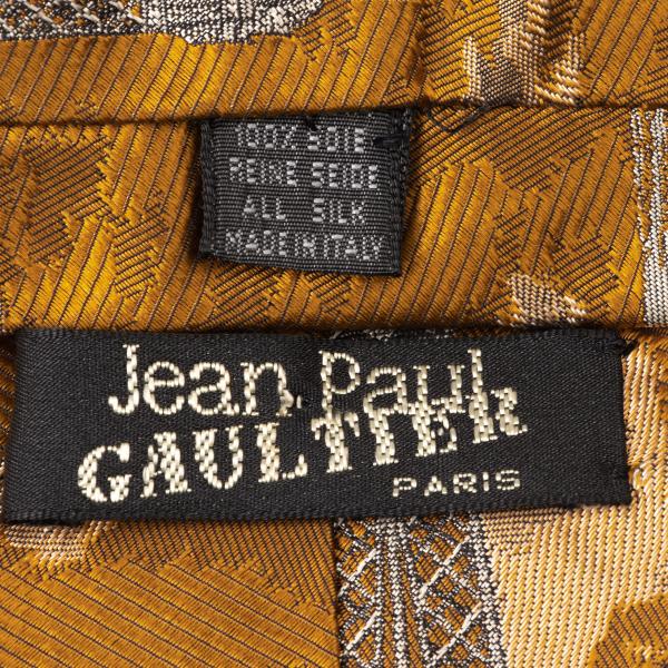 JPG by GAULTIER Eiffel Tower Jacquard Silk Tie Yellow Gray