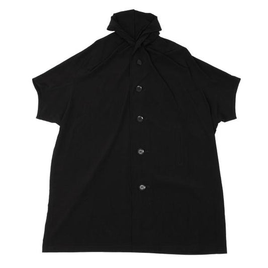 Y's Drape Shawl Collar Short Sleeve Shirt Dress Black Size 2