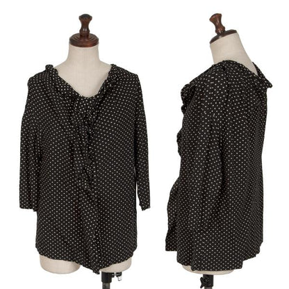 Y's Cotton Pindot Print Open Neck Blouse Black/Beige Size 2