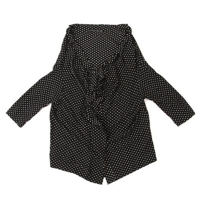 Y's Cotton Pindot Print Open Neck Blouse Black/Beige Size 2