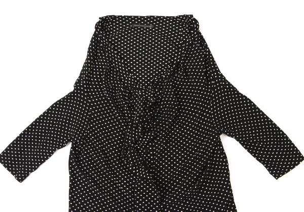 Y's Cotton Pindot Print Open Neck Blouse Black/Beige Size 2