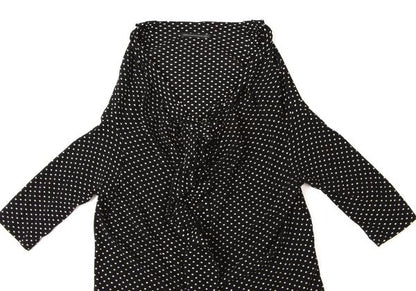 Y's Cotton Pindot Print Open Neck Blouse Black/Beige Size 2