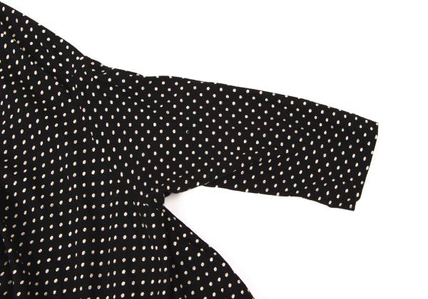 Y's Cotton Pindot Print Open Neck Blouse Black/Beige Size 2