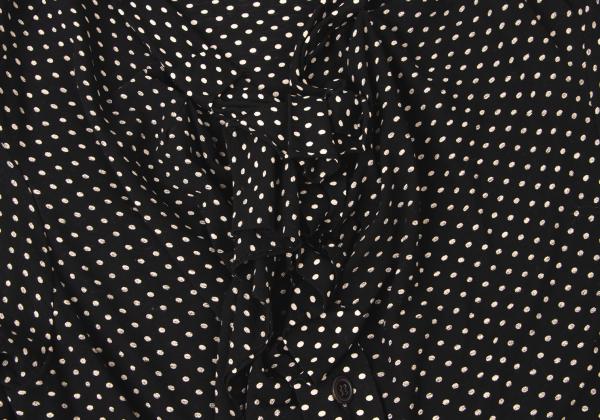 Y's Cotton Pindot Print Open Neck Blouse Black/Beige Size 2