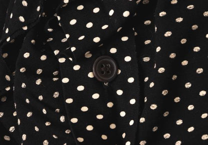 Y's Cotton Pindot Print Open Neck Blouse Black/Beige Size 2