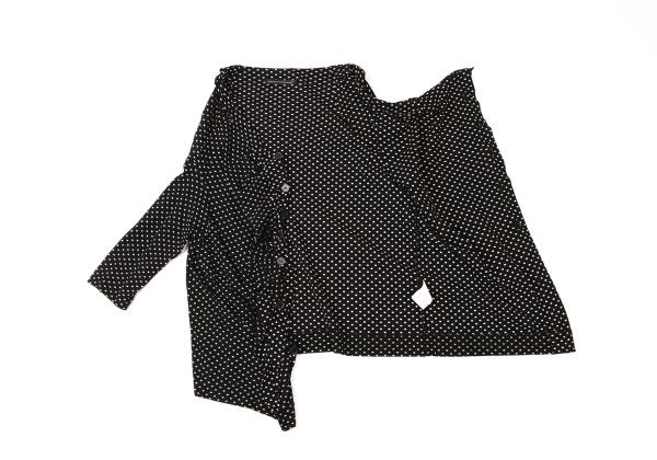 Y's Cotton Pindot Print Open Neck Blouse Black/Beige Size 2