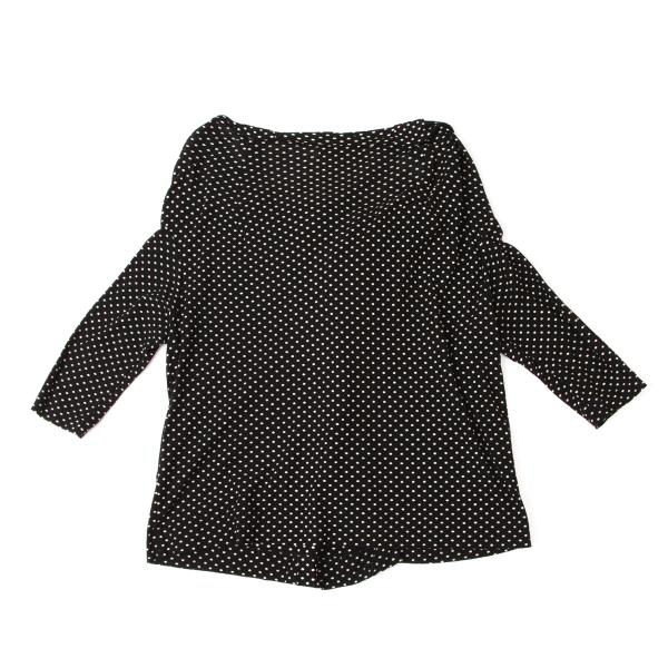 Y's Cotton Pindot Print Open Neck Blouse Black/Beige Size 2