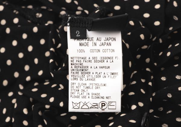 Y's Cotton Pindot Print Open Neck Blouse Black/Beige Size 2