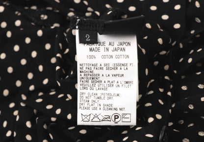 Y's Cotton Pindot Print Open Neck Blouse Black/Beige Size 2