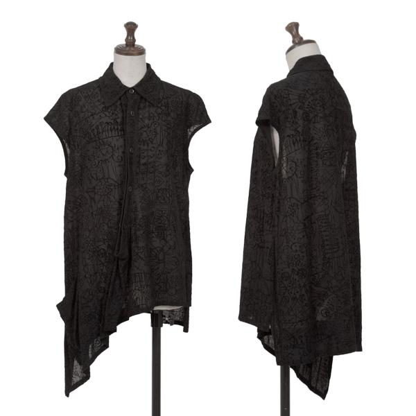 Y's Flock Print Sleeveless Blouse Black Size 3