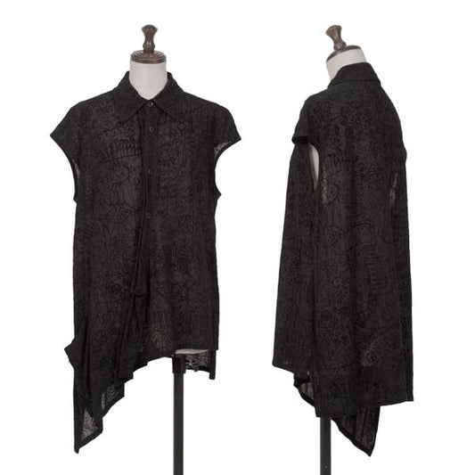 Y's Flock Print Sleeveless Blouse Black Size 3