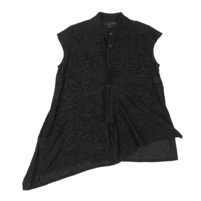 Y's Flock Print Sleeveless Blouse Black Size 3