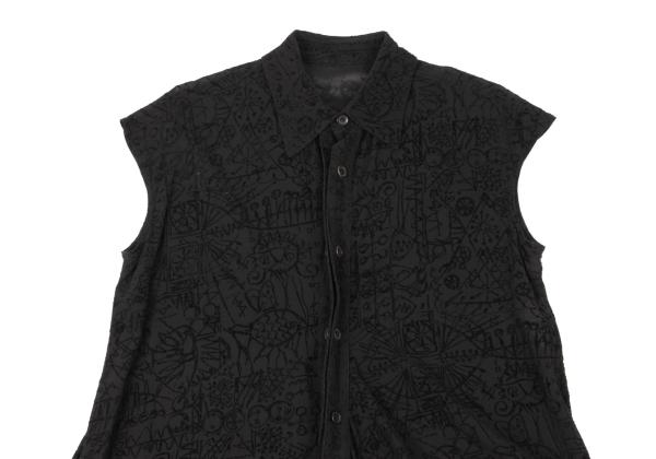 Y's Flock Print Sleeveless Blouse Black Size 3