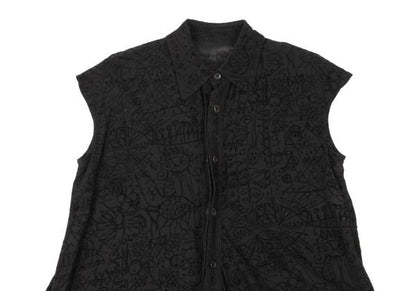 Y's Flock Print Sleeveless Blouse Black Size 3