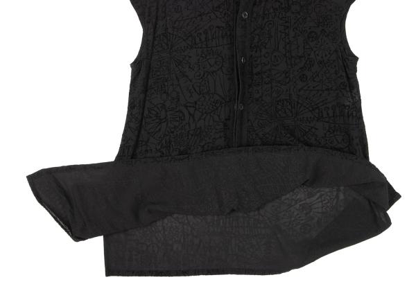 Y's Flock Print Sleeveless Blouse Black Size 3