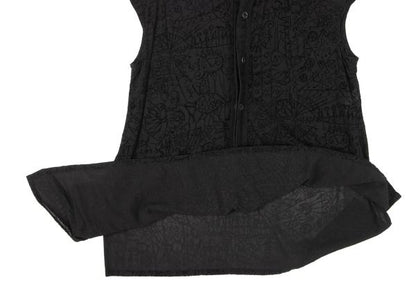 Y's Flock Print Sleeveless Blouse Black Size 3