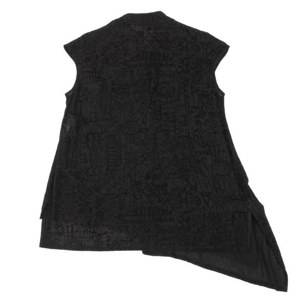 Y's Flock Print Sleeveless Blouse Black Size 3