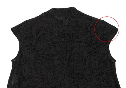 Y's Flock Print Sleeveless Blouse Black Size 3