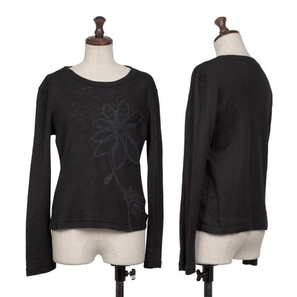 Y's Wool Flower Print Knit Top Black Size 3