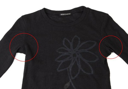 Y's Wool Flower Print Knit Top Black Size 3
