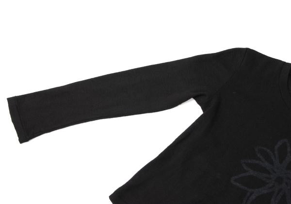 Y's Wool Flower Print Knit Top Black Size 3