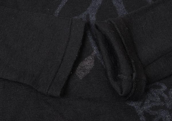 Y's Wool Flower Print Knit Top Black Size 3