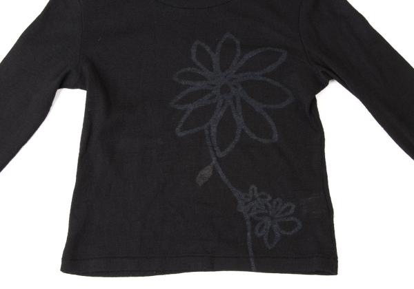 Y's Wool Flower Print Knit Top Black Size 3