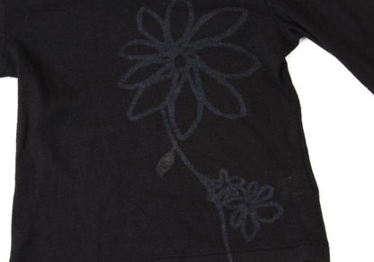 Y's Wool Flower Print Knit Top Black Size 3