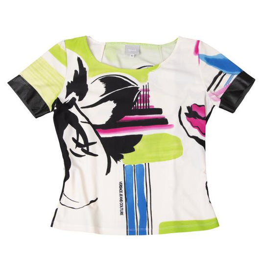 VERSACE JEANS COUTURE Graphic Print Stretch Top Multi Size M