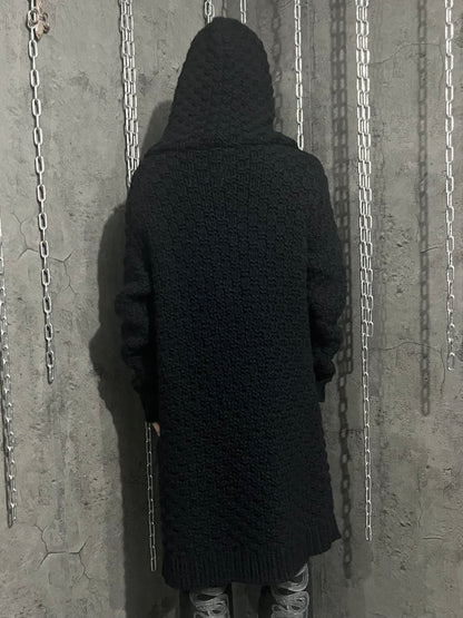 PHENOMENON Black Alpaca Blend Big Hood Cardigan Size L