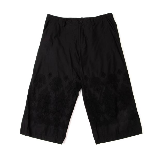 Y's Black Cotton Embroidered Wide Pants Size 2