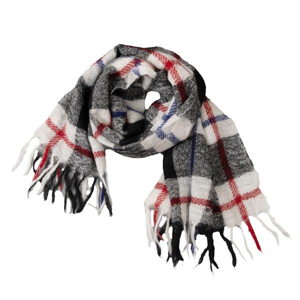 Y's Mohair Check Fringe Stole Multi-Color