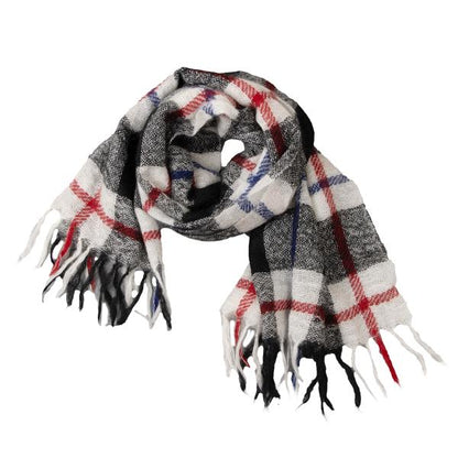 Y's Mohair Check Fringe Stole Multi-Color