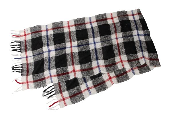 Y's Mohair Check Fringe Stole Multi-Color