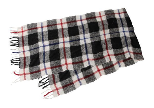 Y's Mohair Check Fringe Stole Multi-Color