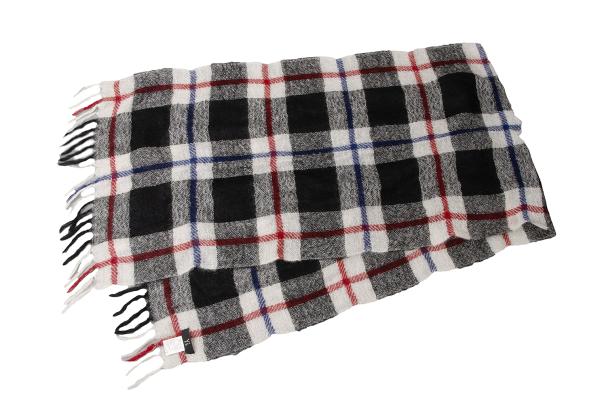 Y's Mohair Check Fringe Stole Multi-Color