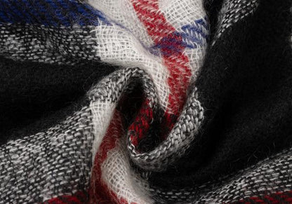 Y's Mohair Check Fringe Stole Multi-Color