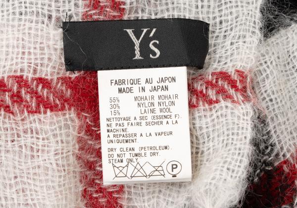 Y's Mohair Check Fringe Stole Multi-Color