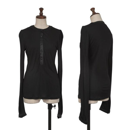 GIORGIO ARMANI Sheer Piping Henley Long Top Black Size 40