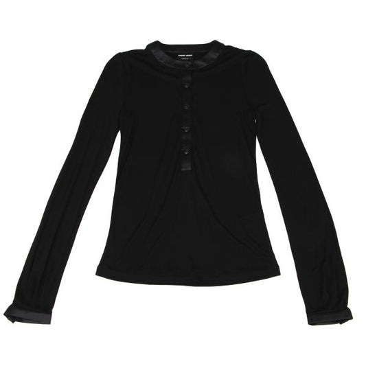 GIORGIO ARMANI Sheer Piping Henley Long Top Black Size 40