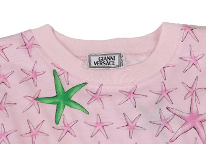 GIANNI VERSACE Cotton Starfish Print T-Shirt Pink Size M