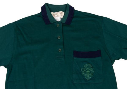 GUCCI Cotton Pocket Logo Embroidered Shirt Green/Navy Polo Size S
