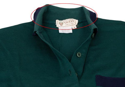 GUCCI Cotton Pocket Logo Embroidered Shirt Green/Navy Polo Size S