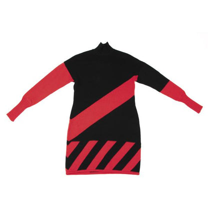 FENDI Wool Bias Line High Neck Sweater Black/Red Size 44